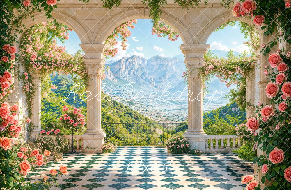 Kate Spring Floral Terrace Arch Mountain Backdrop Designed by Emetselch -UK