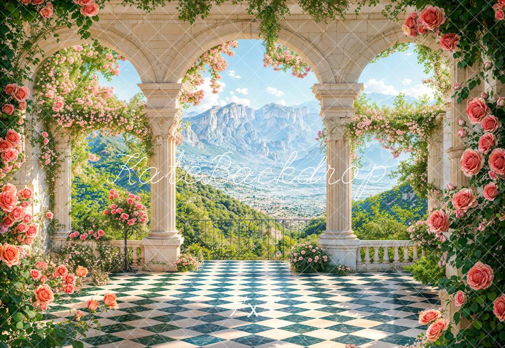 Kate Spring Floral Terrace Arch Mountain Backdrop Designed by Emetselch -UK