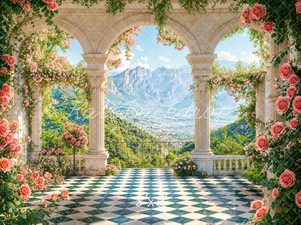 Kate Spring Floral Terrace Arch Mountain Backdrop Designed by Emetselch -UK