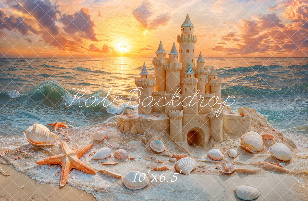 Kate Summer Beach Sandcastle Sunset Starfish Backdrop Designed by Emetselch -UK