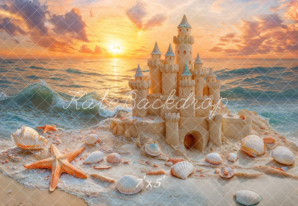 Kate Summer Beach Sandcastle Sunset Starfish Backdrop Designed by Emetselch -UK