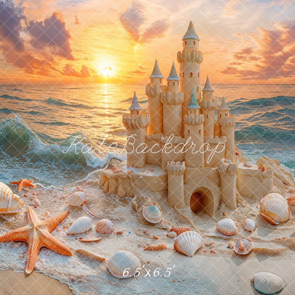 Kate Summer Beach Sandcastle Sunset Starfish Backdrop Designed by Emetselch -UK