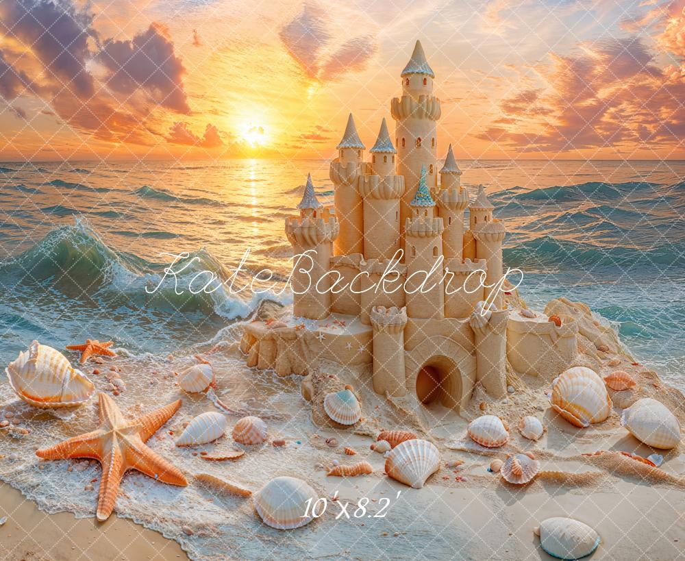 Kate Summer Beach Sandcastle Sunset Starfish Backdrop Designed by Emetselch -UK