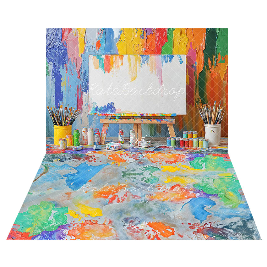 Kate Colorful Art Canvas Backdrop+Abstract Colorful Paint Floor Backdrop -UK