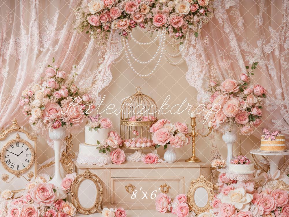 Kate Elegant Pink Floral Lace Birdcage Backdrop Designed by Emetselch -UK