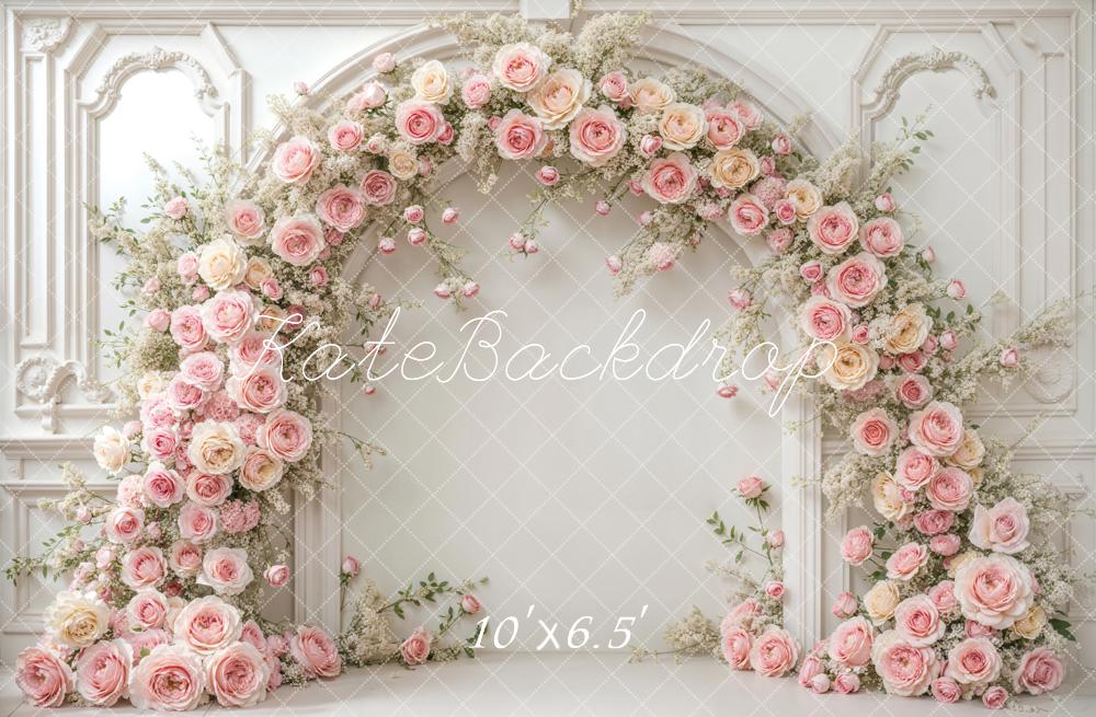 Kate Romantic Pink Roses Arch White Backdrop Designed by Emetselch -UK