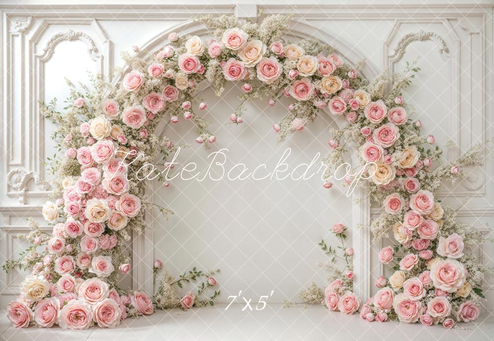 Kate Romantic Pink Roses Arch White Backdrop Designed by Emetselch -UK