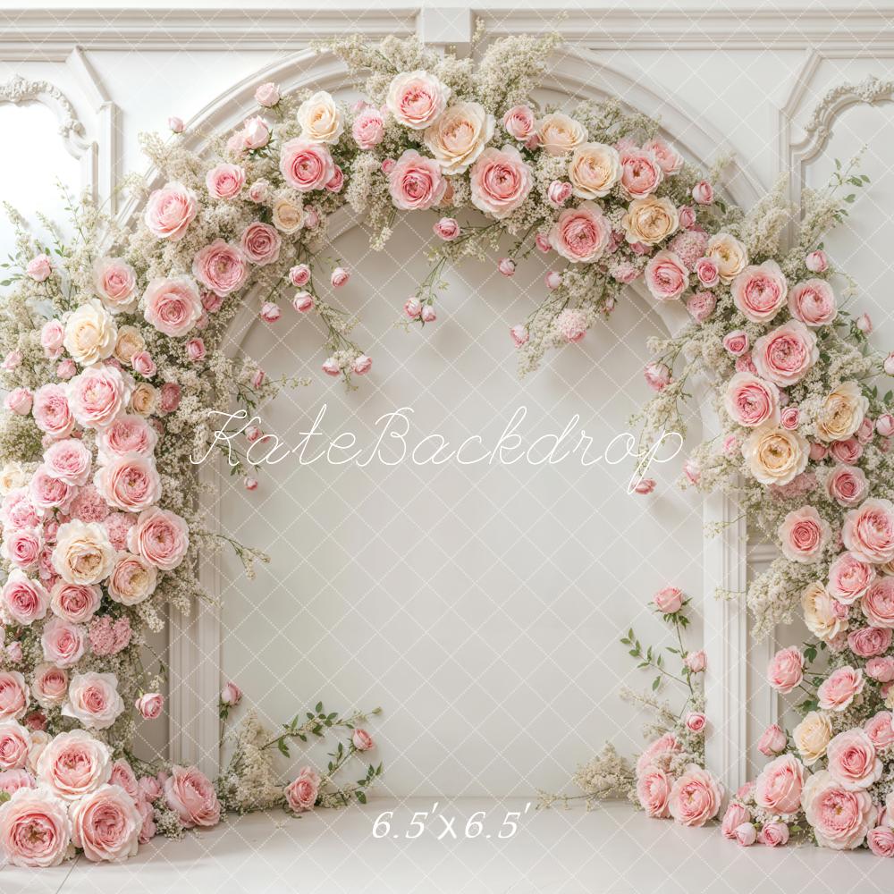 Kate Romantic Pink Roses Arch White Backdrop Designed by Emetselch -UK