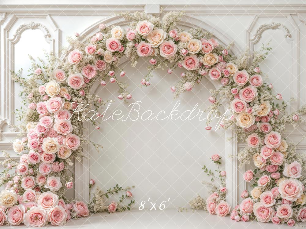 Kate Romantic Pink Roses Arch White Backdrop Designed by Emetselch -UK