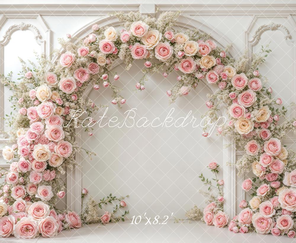 Kate Romantic Pink Roses Arch White Backdrop Designed by Emetselch -UK