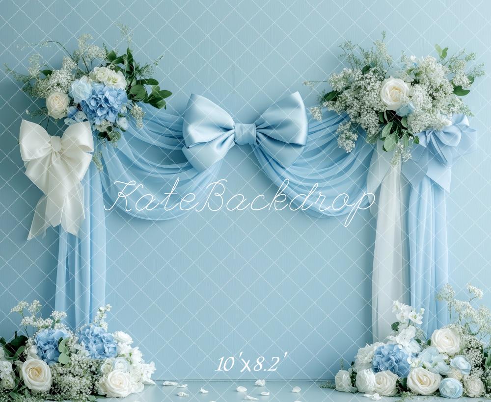 Kate Blue Bow Floral Spring Backdrop Designed by Patty Robert -UK