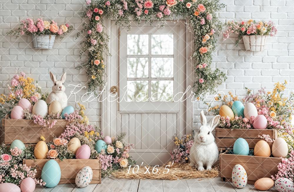 Kate Easter Bunny Floral Egg White Door Backdrop Designed by Emetselch -UK