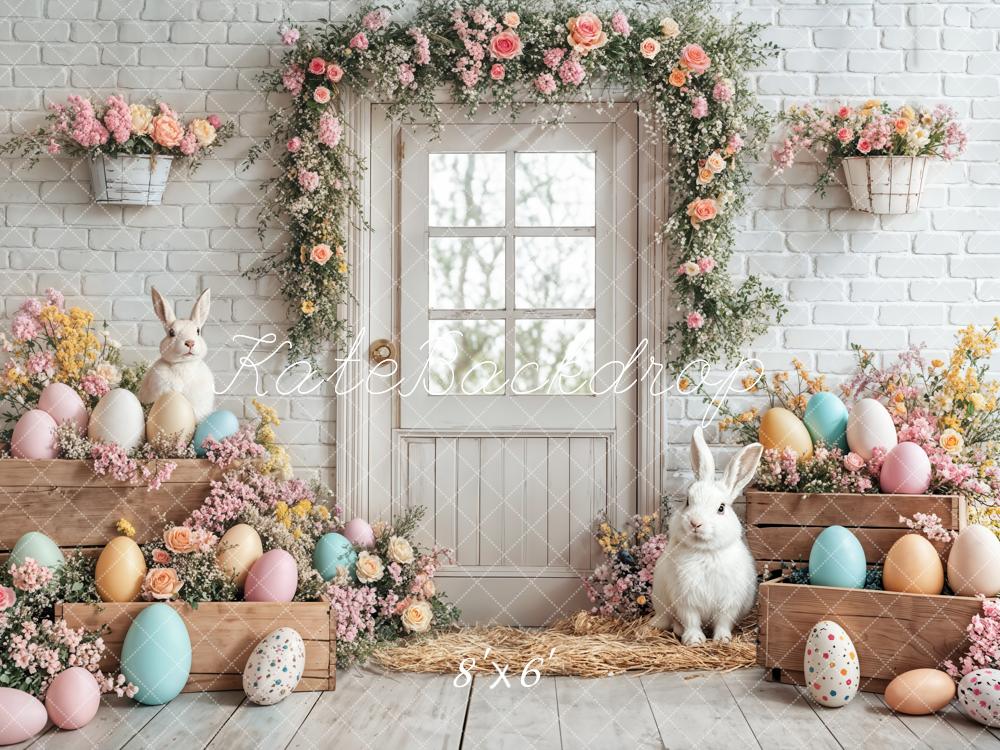 Kate Easter Bunny Floral Egg White Door Backdrop Designed by Emetselch -UK