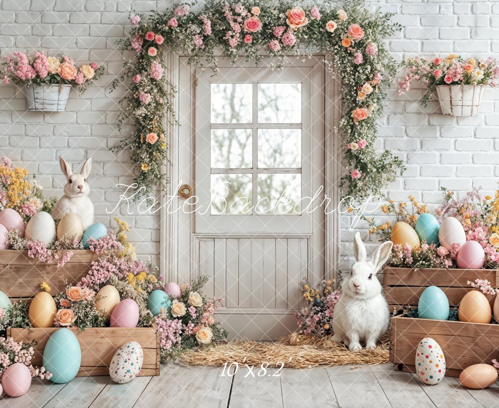 Kate Easter Bunny Floral Egg White Door Backdrop Designed by Emetselch -UK