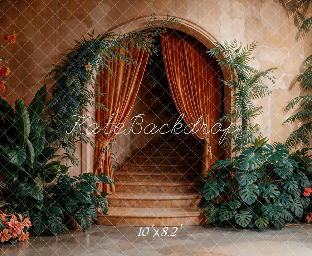 Kate Boho Arch Cascading Stairs Plants Backdrop Designed by Emetselch -UK