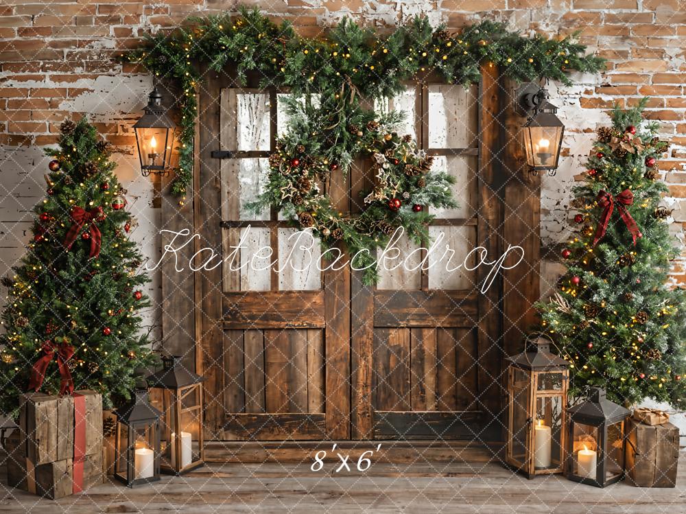 Kate Christmas Tree Rustic Wood Door Backdrop Designed by Emetselch -UK