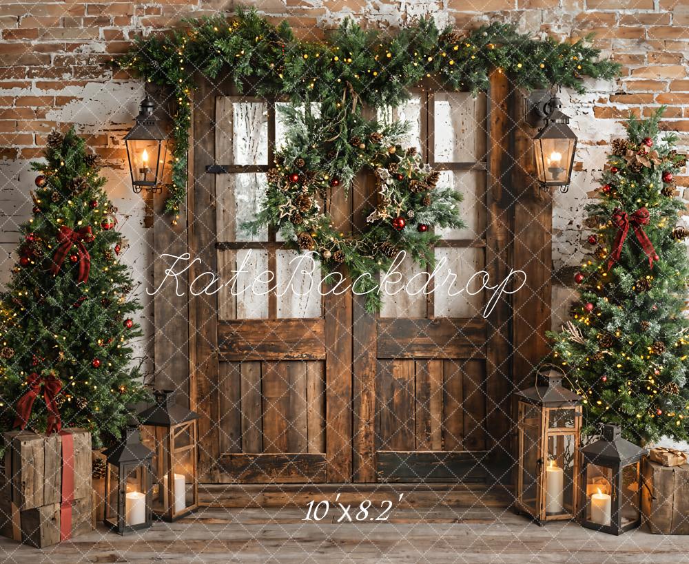 Kate Christmas Tree Rustic Wood Door Backdrop Designed by Emetselch -UK