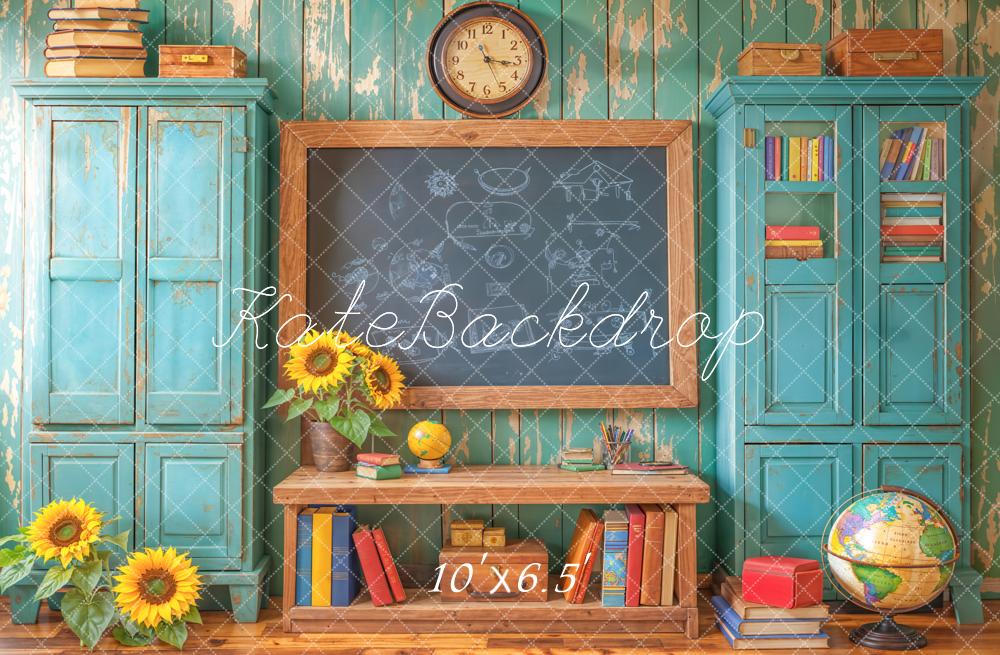 On Sale Kate Back to School Chalkboard Blue Cabinets Backdrop Designed by Emetselch -UK