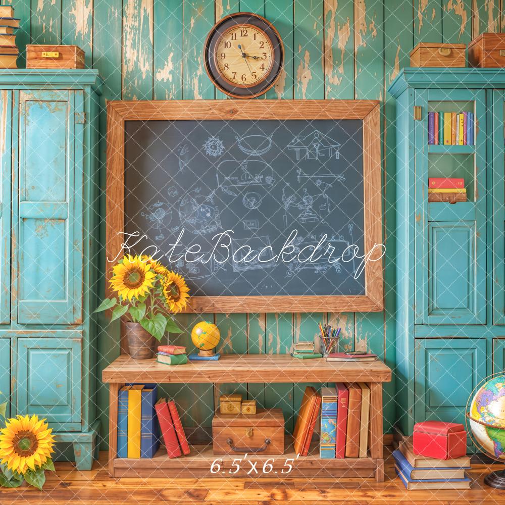 On Sale Kate Back to School Chalkboard Blue Cabinets Backdrop Designed by Emetselch -UK