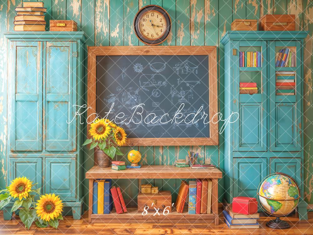 On Sale Kate Back to School Chalkboard Blue Cabinets Backdrop Designed by Emetselch -UK
