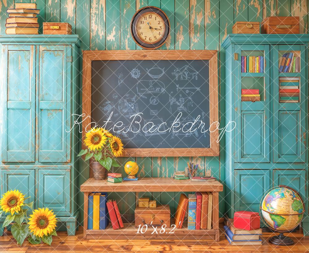 On Sale Kate Back to School Chalkboard Blue Cabinets Backdrop Designed by Emetselch -UK