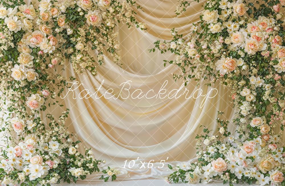 Kate Spring Floral White Curtain Backdrop Designed by Emetselch -UK