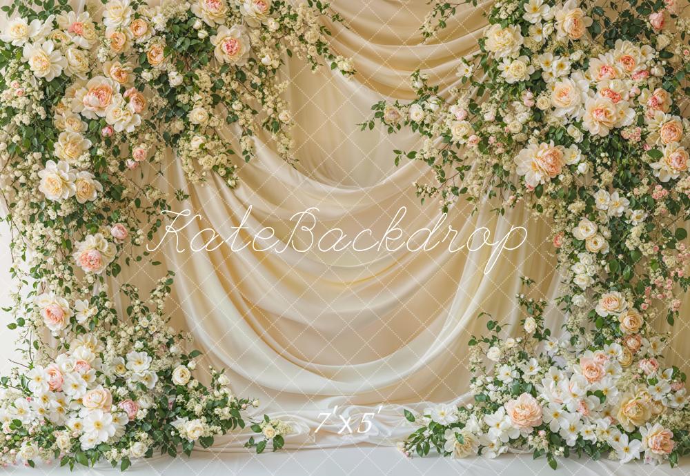 Kate Spring Floral White Curtain Backdrop Designed by Emetselch -UK