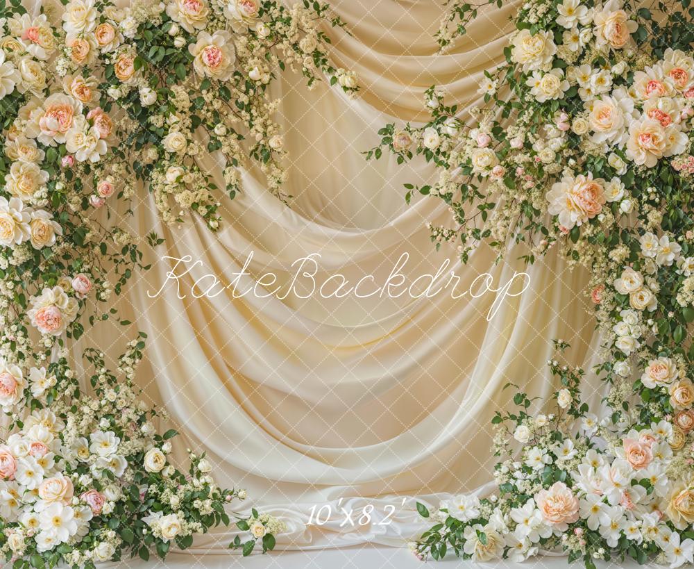 Kate Spring Floral White Curtain Backdrop Designed by Emetselch -UK