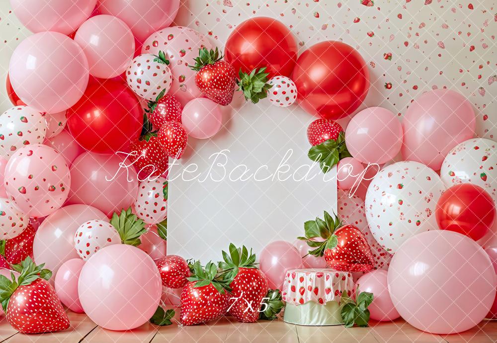 Kate Cake Smash Spring Strawberry Balloon Backdrop Designed by Emetselch -UK