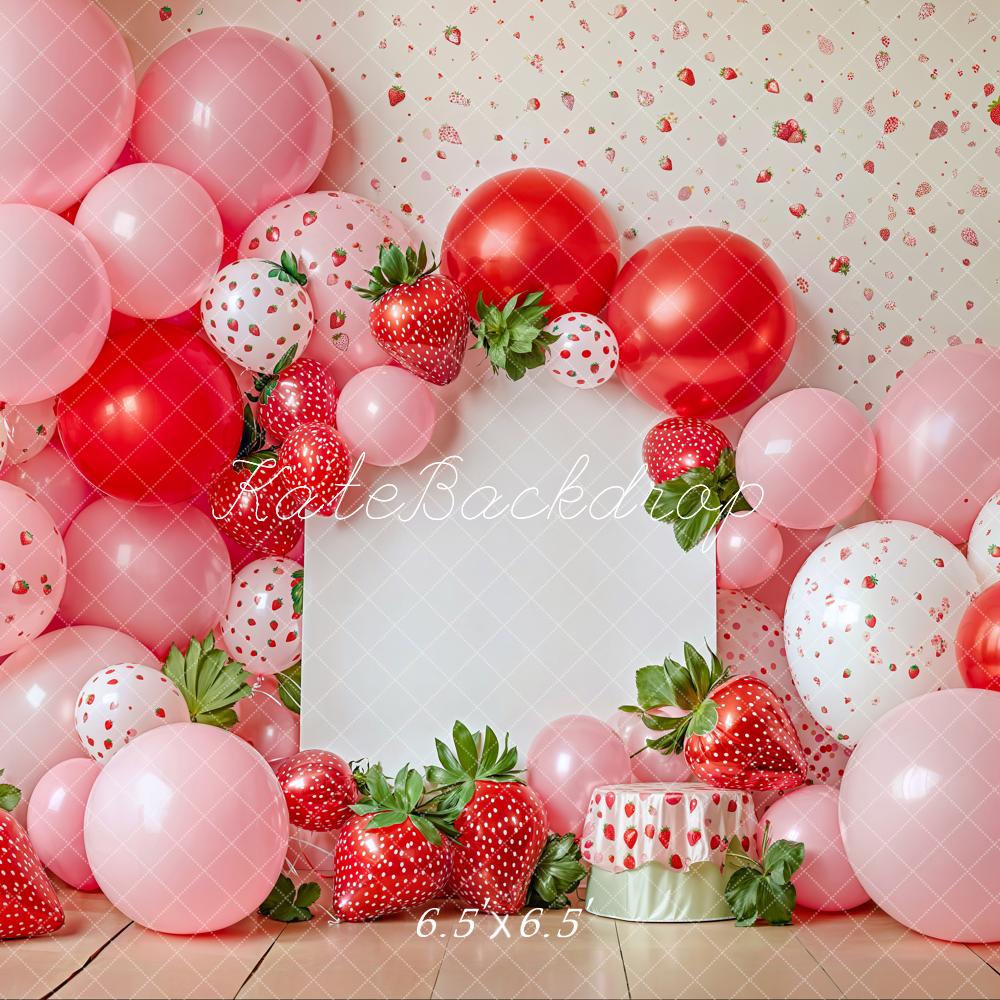 Kate Cake Smash Spring Strawberry Balloon Backdrop Designed by Emetselch -UK