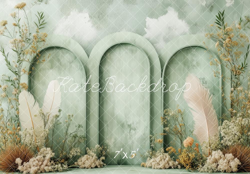 Kate Boho Floral Green Arched Panels Backdrop Designed by Patty Robert -UK