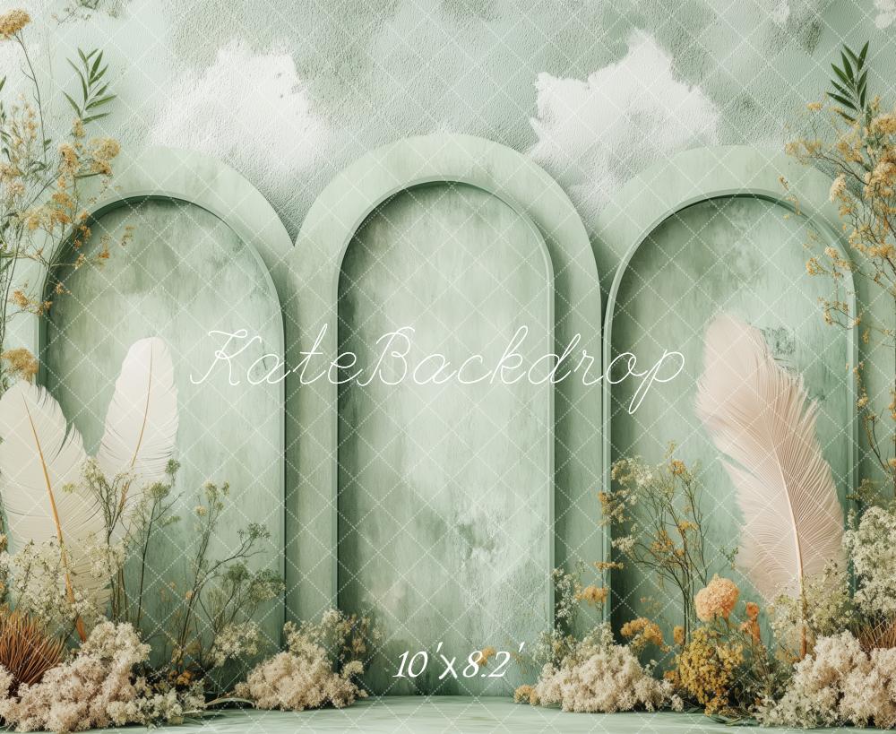 Kate Boho Floral Green Arched Panels Backdrop Designed by Patty Robert -UK