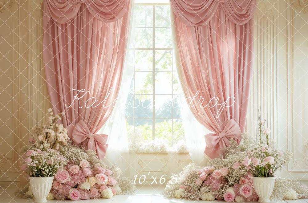 Kate Spring Pink Floral Curtain Window Backdrop Designed by Patty Robert -UK