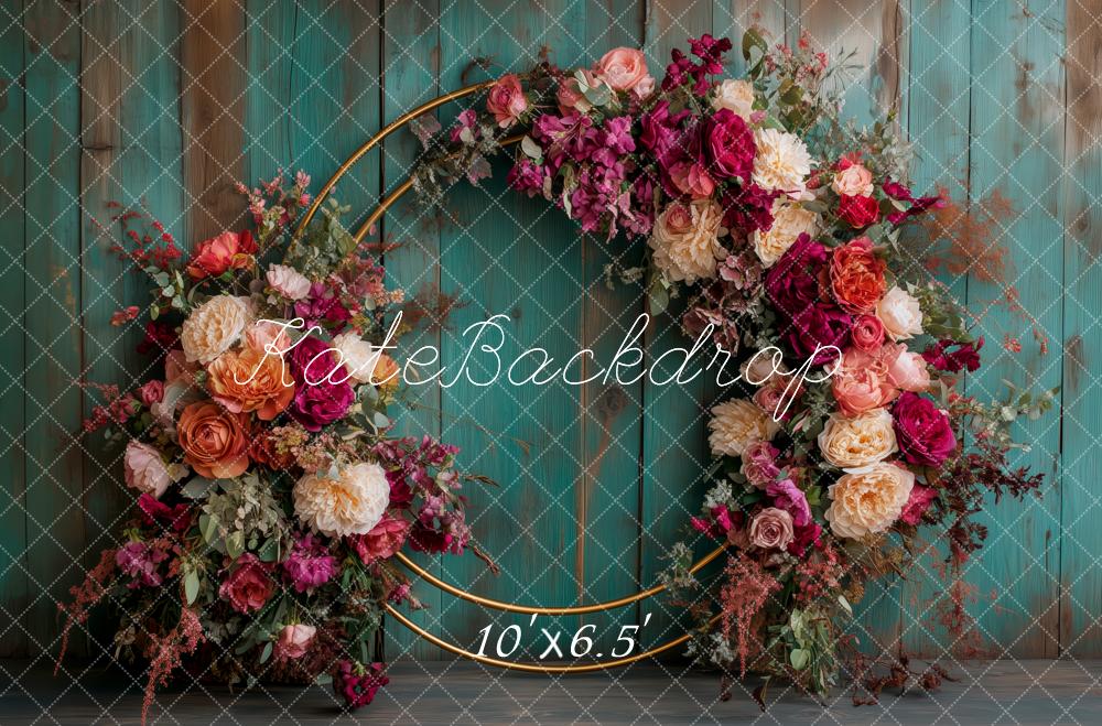 Kate Flower Hoop Rustic Green Wooden Backdrop Designed by Patty Robert -UK