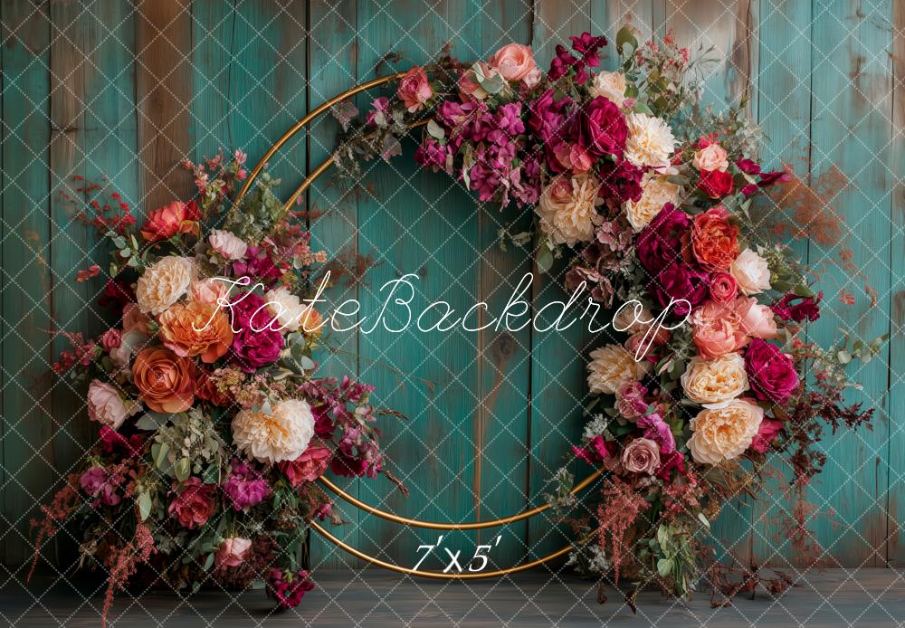 Kate Flower Hoop Rustic Green Wooden Backdrop Designed by Patty Robert -UK