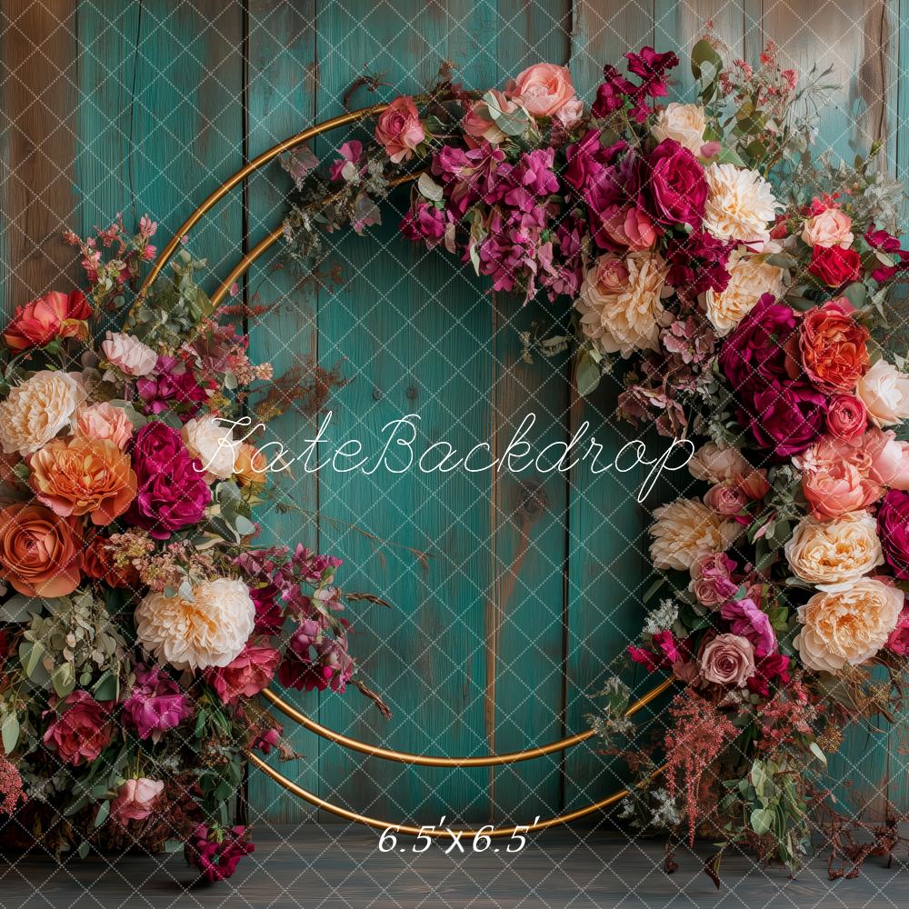 Kate Flower Hoop Rustic Green Wooden Backdrop Designed by Patty Robert -UK
