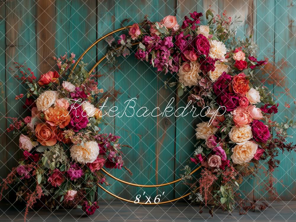Kate Flower Hoop Rustic Green Wooden Backdrop Designed by Patty Robert -UK