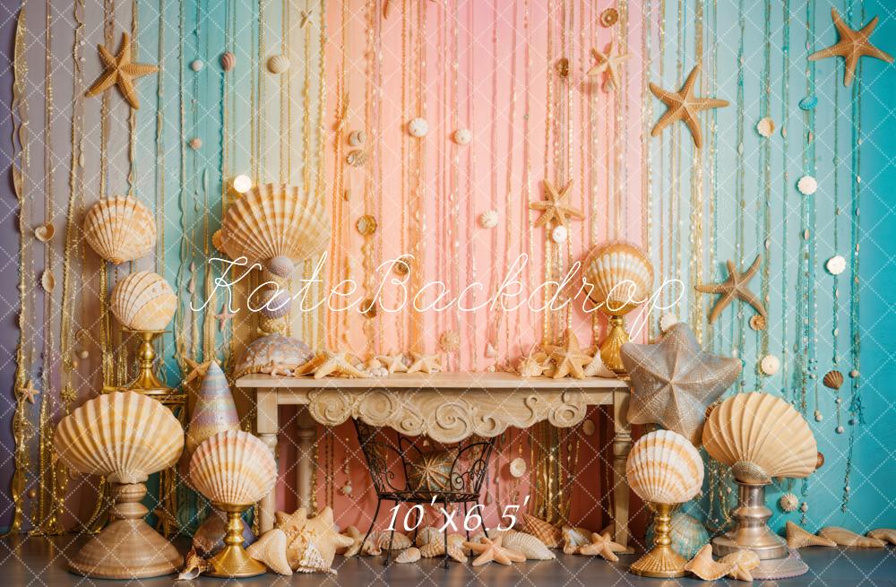 Kate Mermaid Seashell Starfish Colorful Wall Backdrop Designed by Emetselch -UK