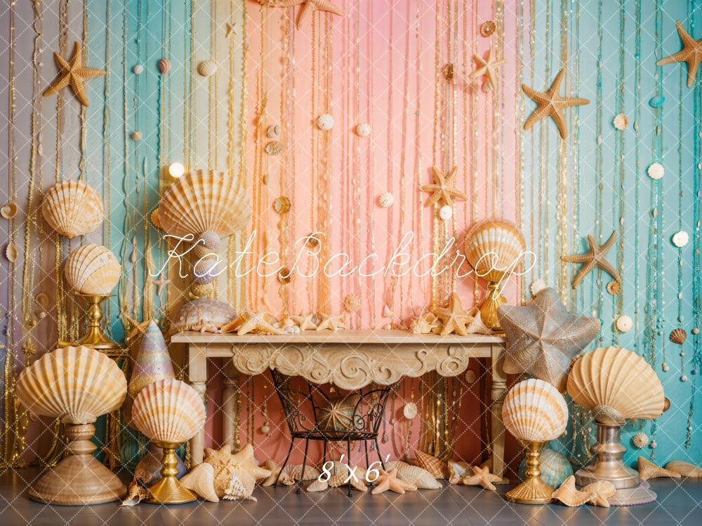 Kate Mermaid Seashell Starfish Colorful Wall Backdrop Designed by Emetselch -UK