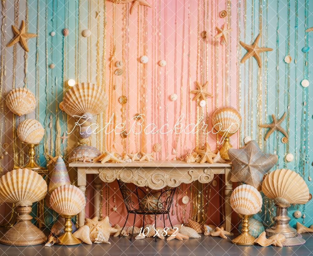 Kate Mermaid Seashell Starfish Colorful Wall Backdrop Designed by Emetselch -UK