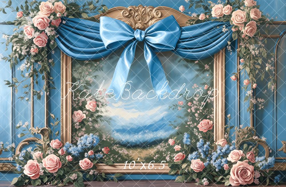 Kate Spring Floral Blue Bow Framed Backdrop Designed by Chain photography -UK