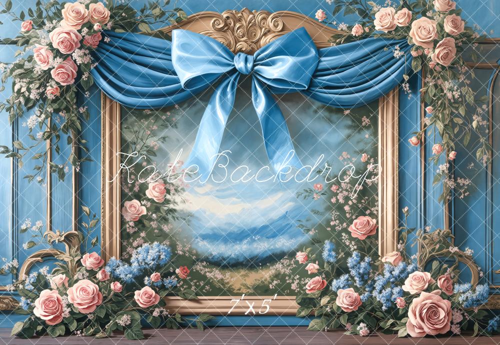 Kate Spring Floral Blue Bow Framed Backdrop Designed by Chain photography -UK