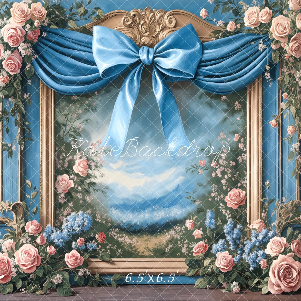 Kate Spring Floral Blue Bow Framed Backdrop Designed by Chain photography -UK