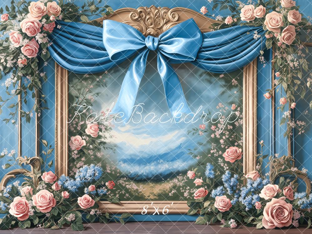 Kate Spring Floral Blue Bow Framed Backdrop Designed by Chain photography -UK