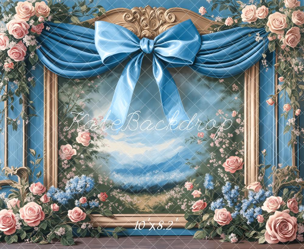 Kate Spring Floral Blue Bow Framed Backdrop Designed by Chain photography -UK