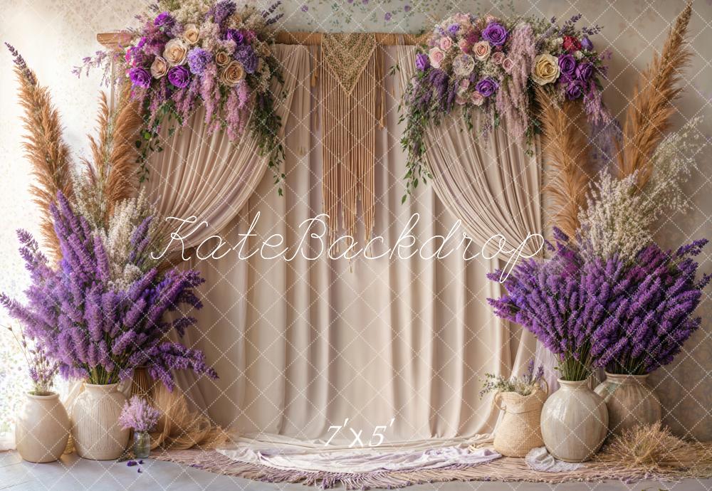 On Sale Kate Boho Floral Macrame Beige Curtain Backdrop Designed by Emetselch -UK