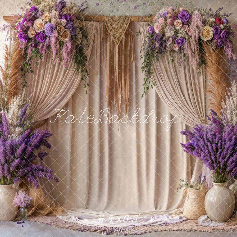 On Sale Kate Boho Floral Macrame Beige Curtain Backdrop Designed by Emetselch -UK