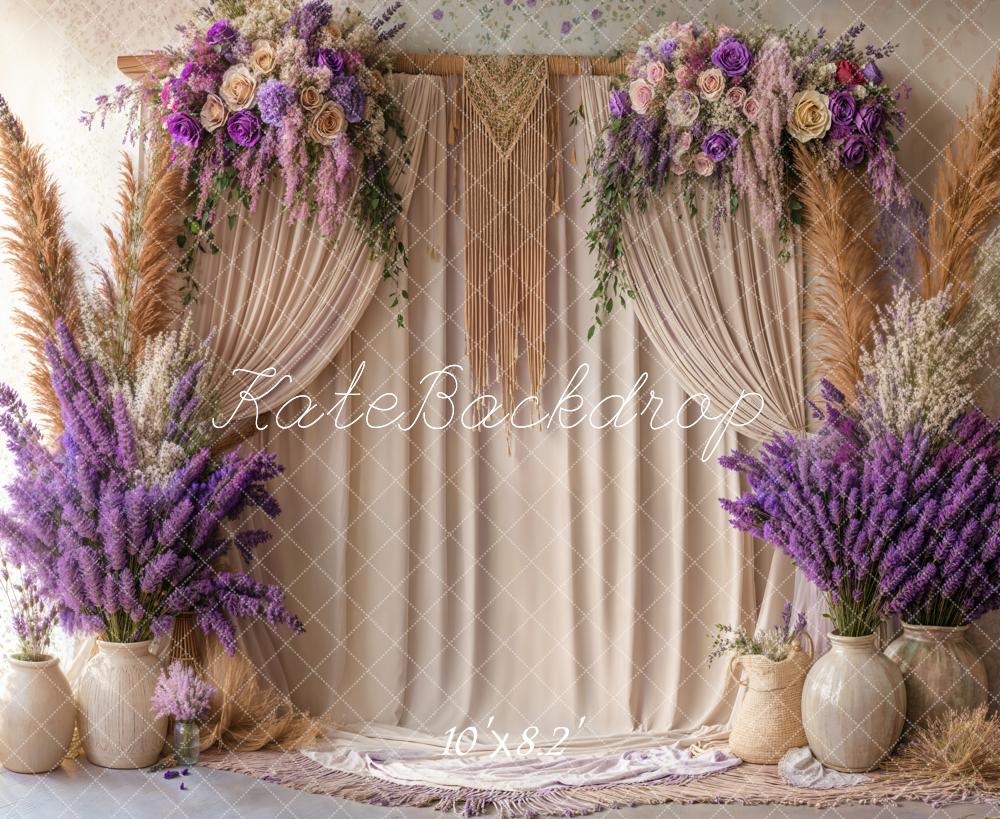 On Sale Kate Boho Floral Macrame Beige Curtain Backdrop Designed by Emetselch -UK