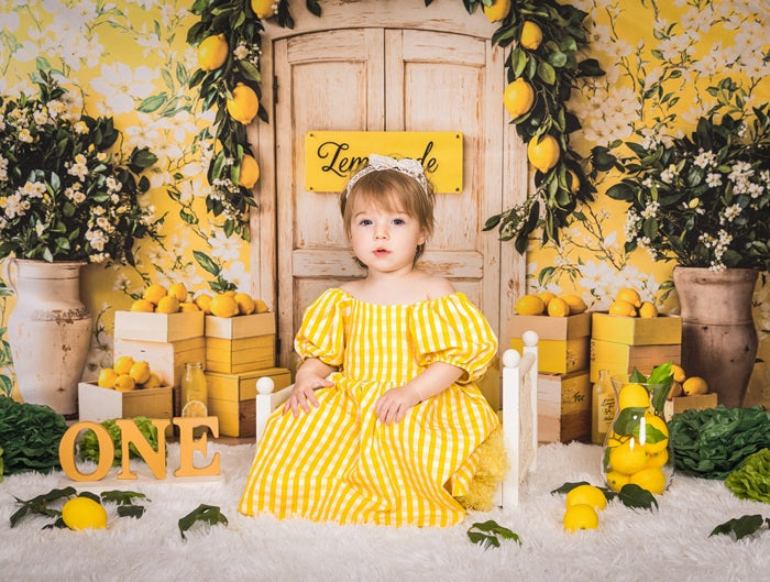 Kate Summer Lemon Floral Yellow Backdrop Designed by Emetselch -UK