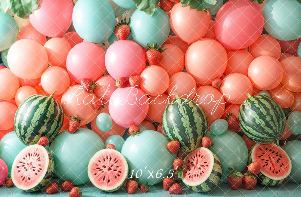 Kate Summer Watermelon Balloons Strawberries Backdrop Designed by Emetselch -UK